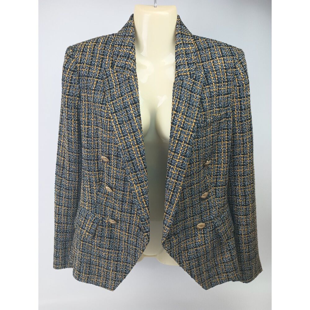 L'Agence Women's Kenzie Double-Breasted Tweed Blazer Size 2 - Picture 3 of 7